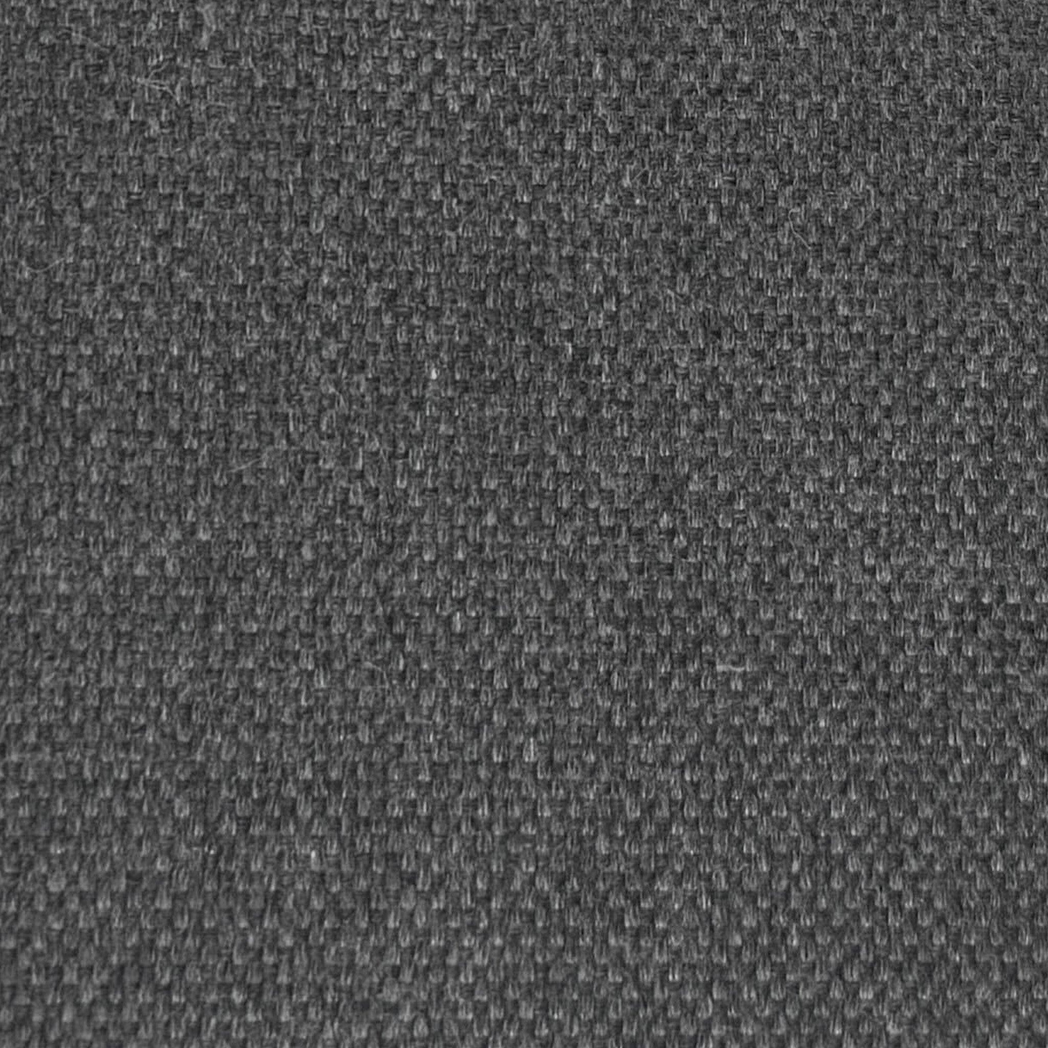 Close-up of Grey fabric with a coarse, textured weave pattern.