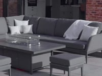 Luna Outdoor Fabric Rectangular Corner Dining Set with Rising Firepit Table in Grey (Left Hand)