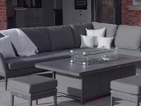 Luna Outdoor Fabric Rectangular Corner Dining Set with Rising Firepit Table in Grey (Right Hand)