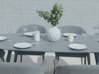 Luna 6 Seat Outdoor Fabric Oval Ceramic Dining Set in Grey