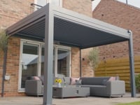 PergoSTET 3m x 4m Rectangular Wall Mounted Pergola with 3 Drop Sides and LED Lighting in Grey