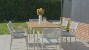 Tellaro 6 Seat Rectangular Dining Set with Teak Table in Latte