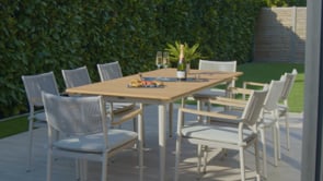 Tellaro 8 Seat Rectangular Dining Set with Teak Table in Latte