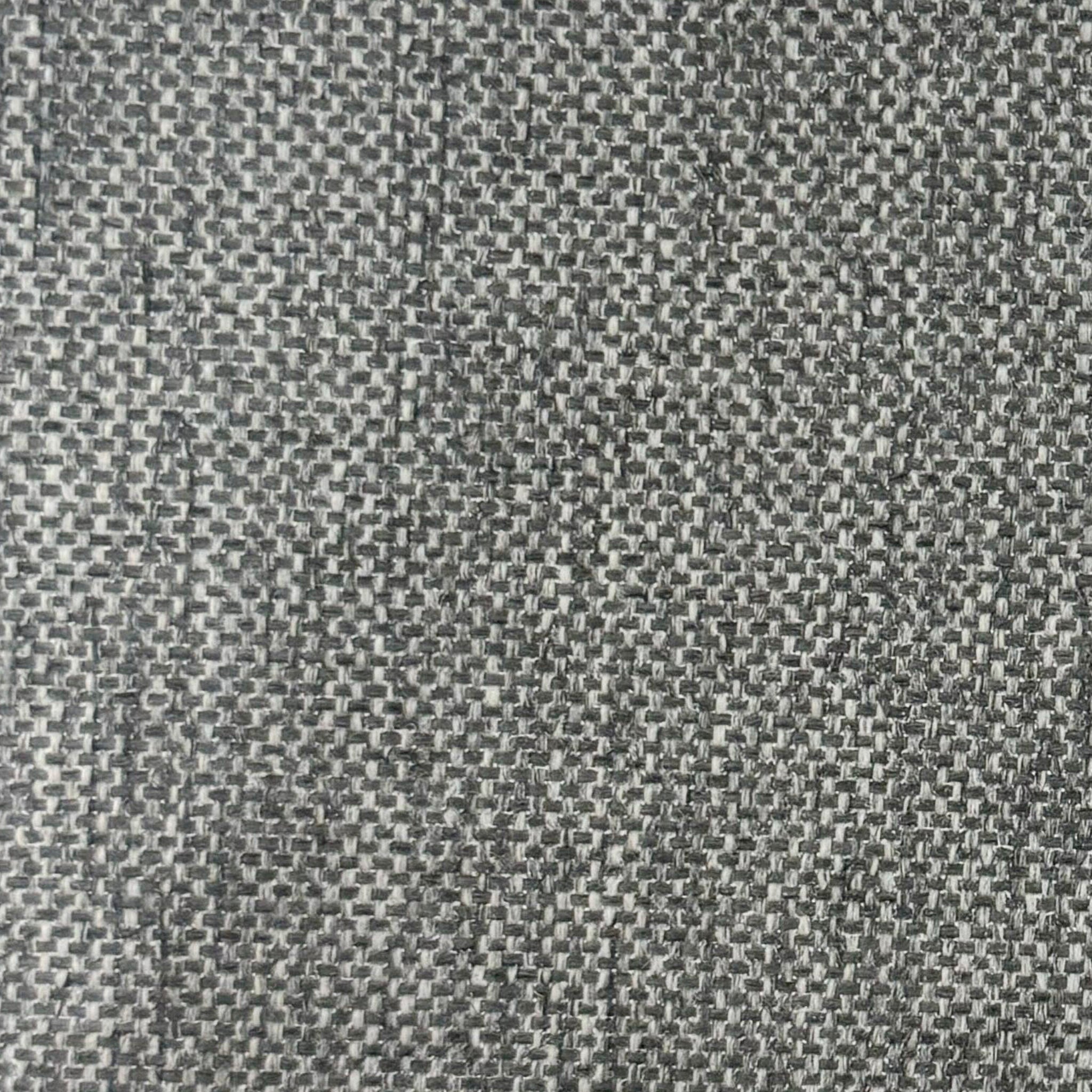 A close-up of Washed Grey woven fabric showcases a textured, interlaced pattern in gray and black.