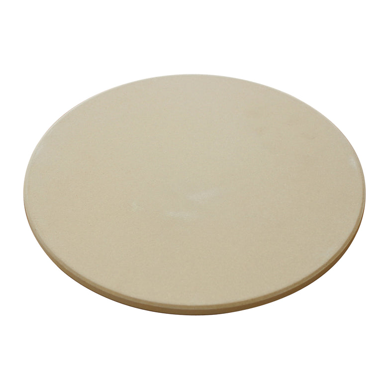 The Pizza Stone for 18" Kamado Grill is a round, plain, light beige high impact ceramic stone set against a white background, perfect for achieving that ideal crispy crust for quality cooked pizzas.