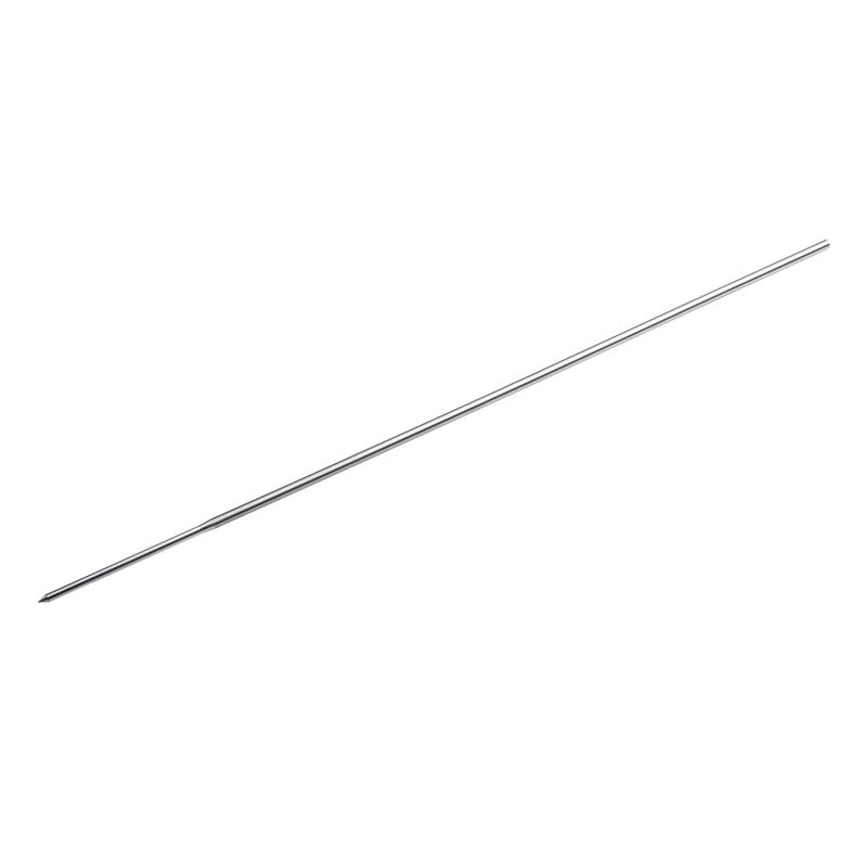 Long, thin Höfats SPIN Ground Spike silver 3 part with a pointed tip and adjustable height, set against a white background.