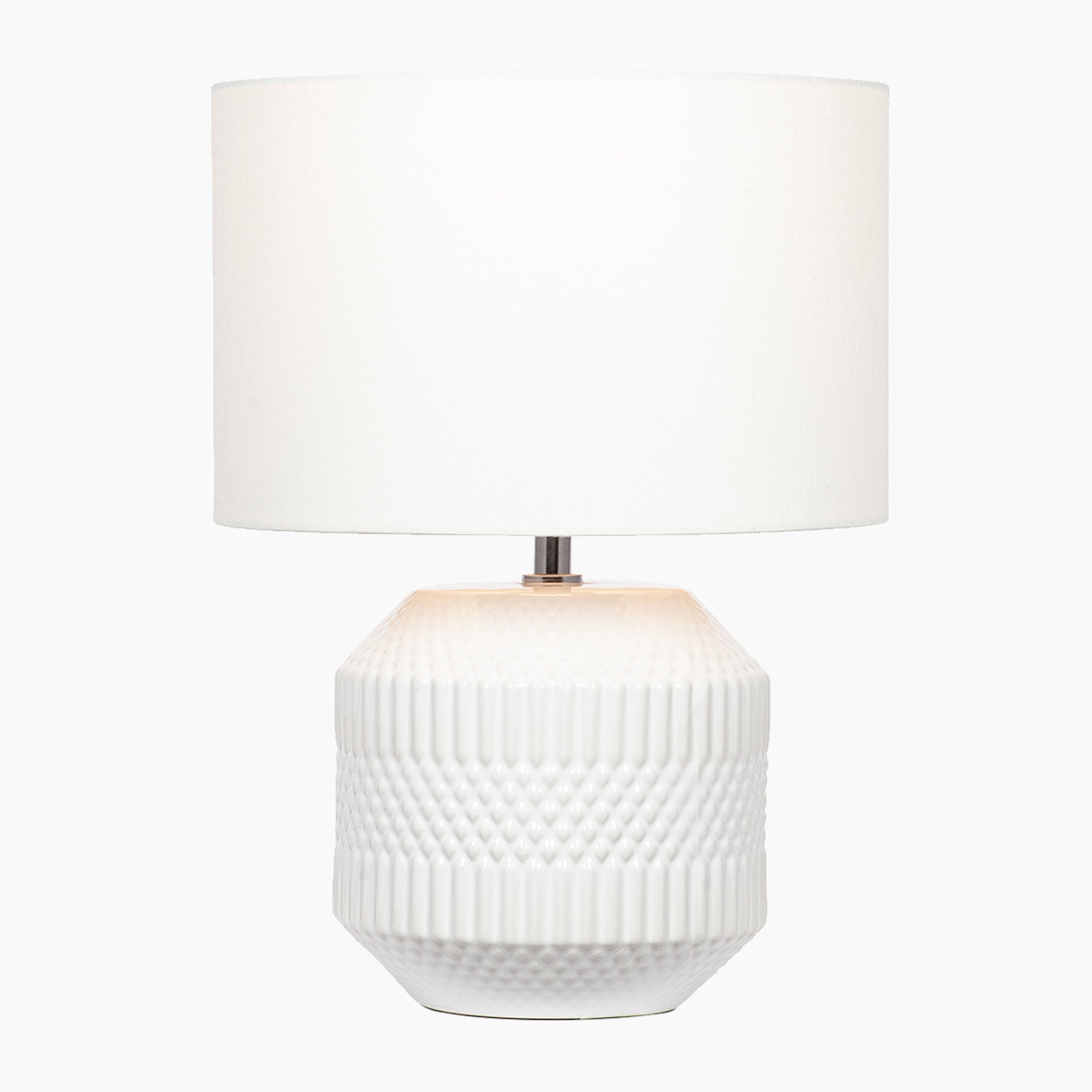 Meribel Geo Textured Ceramic Table Lamp in White