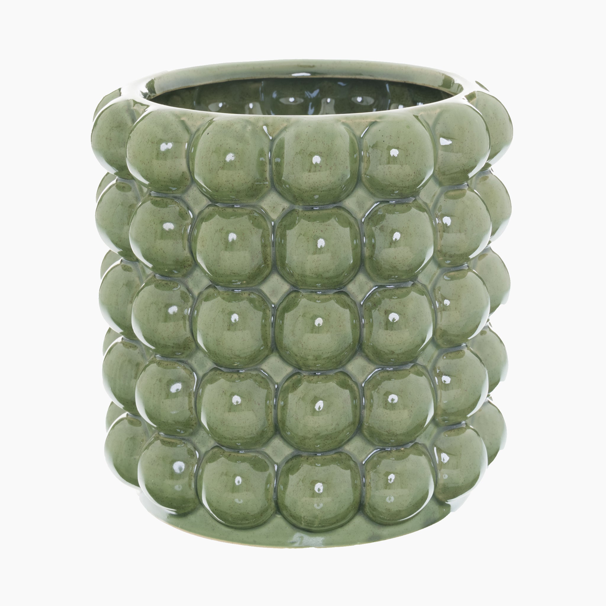 Seville Collection Large Olive Bubble Planter with a textured, rounded hexagonal pattern in rows.